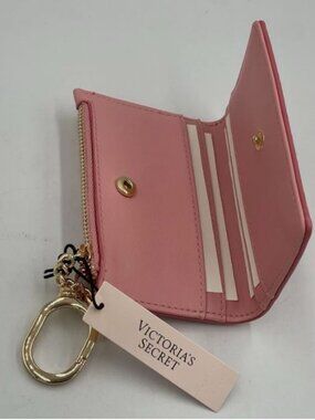 Victoria’s Secret Quilted Pink Card Case Keychain ID Holder Zip Wallet NWT